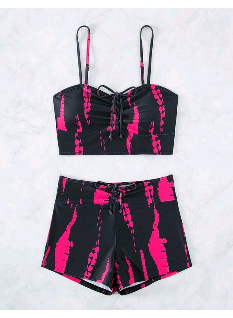 Shein Swim Vcay Tie Dye Drawstring Front Bikini,Summer Beach - Image 3